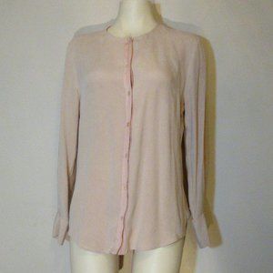 Buttondown Top Cream 100% Silk  Stand Collar  Blouse Long Sleeve  size 38/Medium